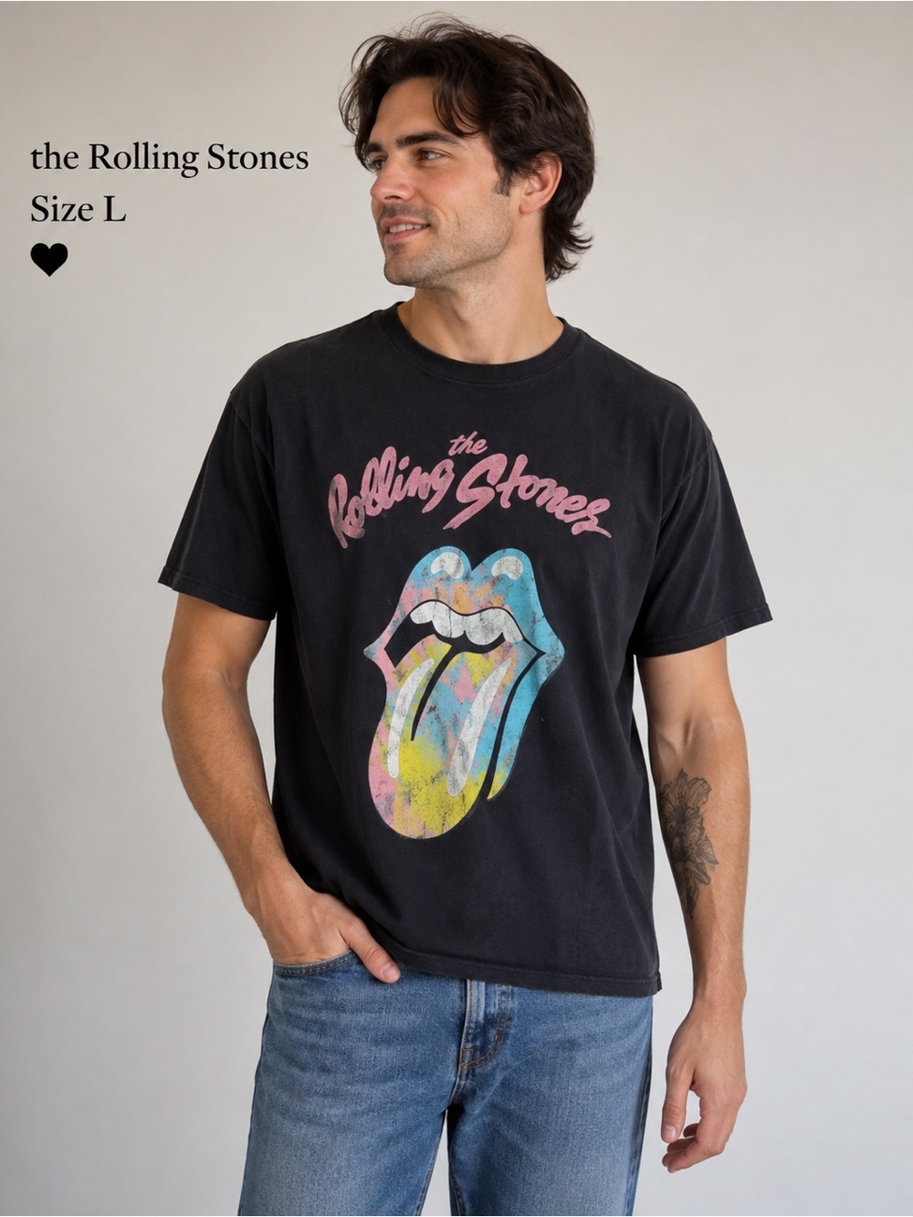 the ROLLING STONES vintage men short sleeve black retro style graphic shirt /L